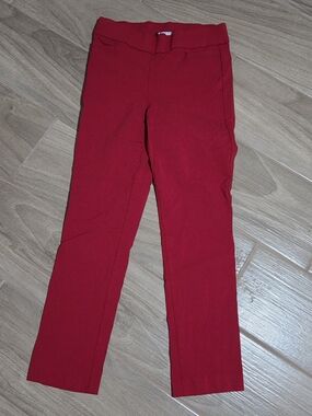 Red Stretch Straight Pants - Classic Everyday Style